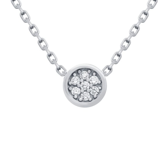 NWOT MINIMALIST STERLING SILVER ROUND CZ CLUSTER BEZEL NECKLACE 16" + 2" - Picture 1 of 5